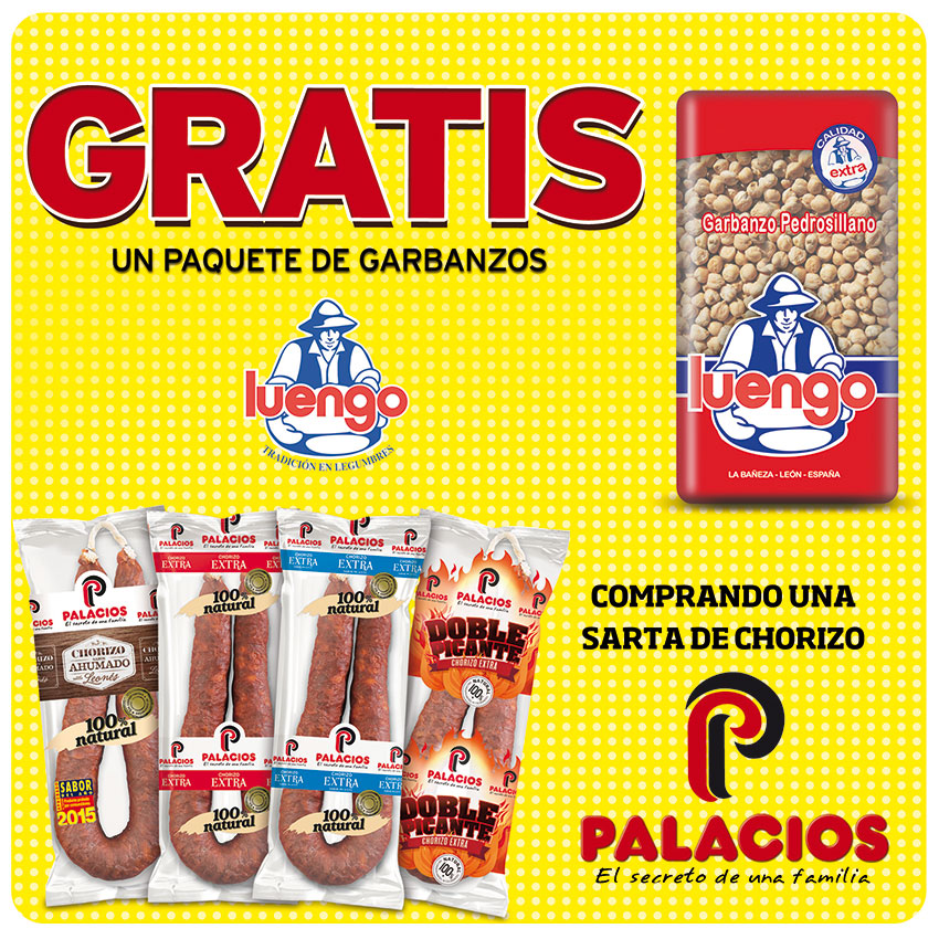 Gratis un paquete de garbanzos Luengo por la compra de una sarta de Chorizo Extra